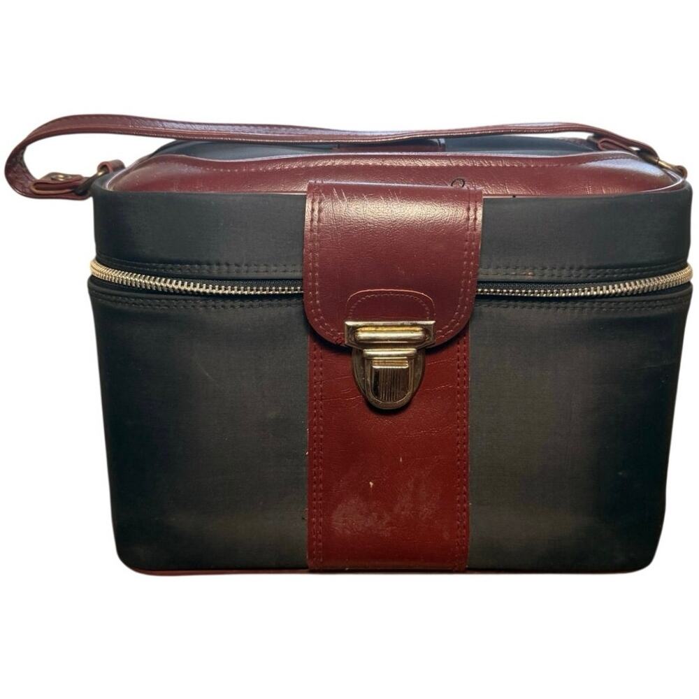 Vintage Sears 9801 Cosmetic Train Case Maroon Black Travel Makeup Box Taiwan